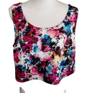 Torrid Scuba Top Skater Skirt Set Size 2 18/20 Pink Floral Stretch Knit Pockets